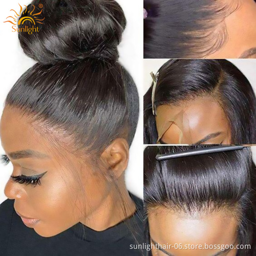 Sunlight cheap human hair peruca 360 lace frontal wig 360 lace frontal wig straight glueless 100 virgin for women black color